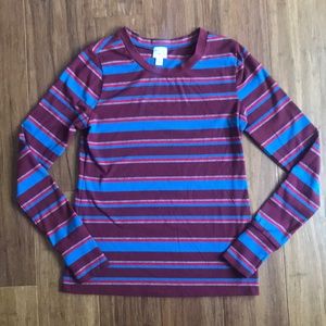 EVEREVE PEYTON JENSEN MAROON BLUE RED STRIPE LONG SLEEVE SHIRT SMALL